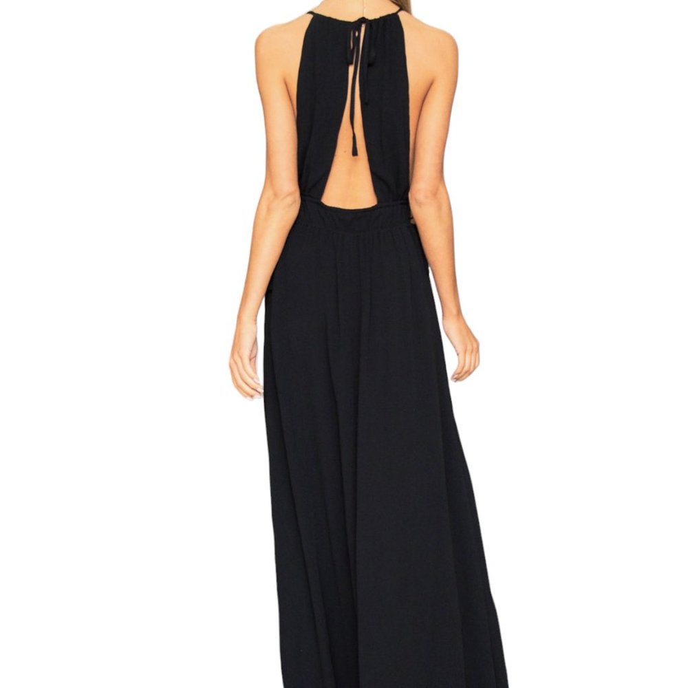 New Black Maxi side cutout/tie Halter dress - Picture 3 of 6